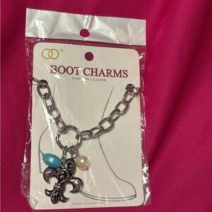 Silver Tone Boot Charm Bracelet with Blue and Pearl Accents